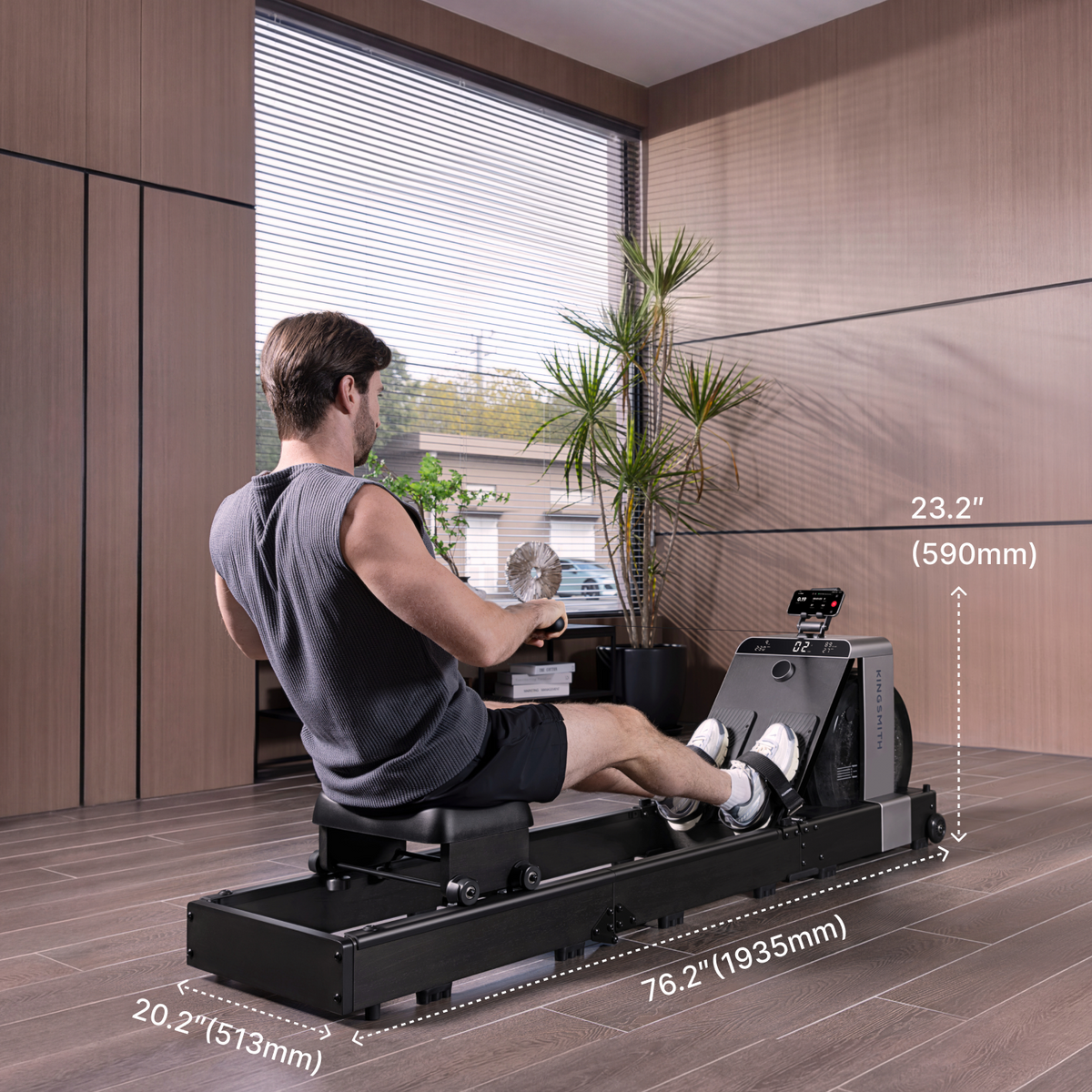 KingSmith WM20 rameur installé dans un salon
